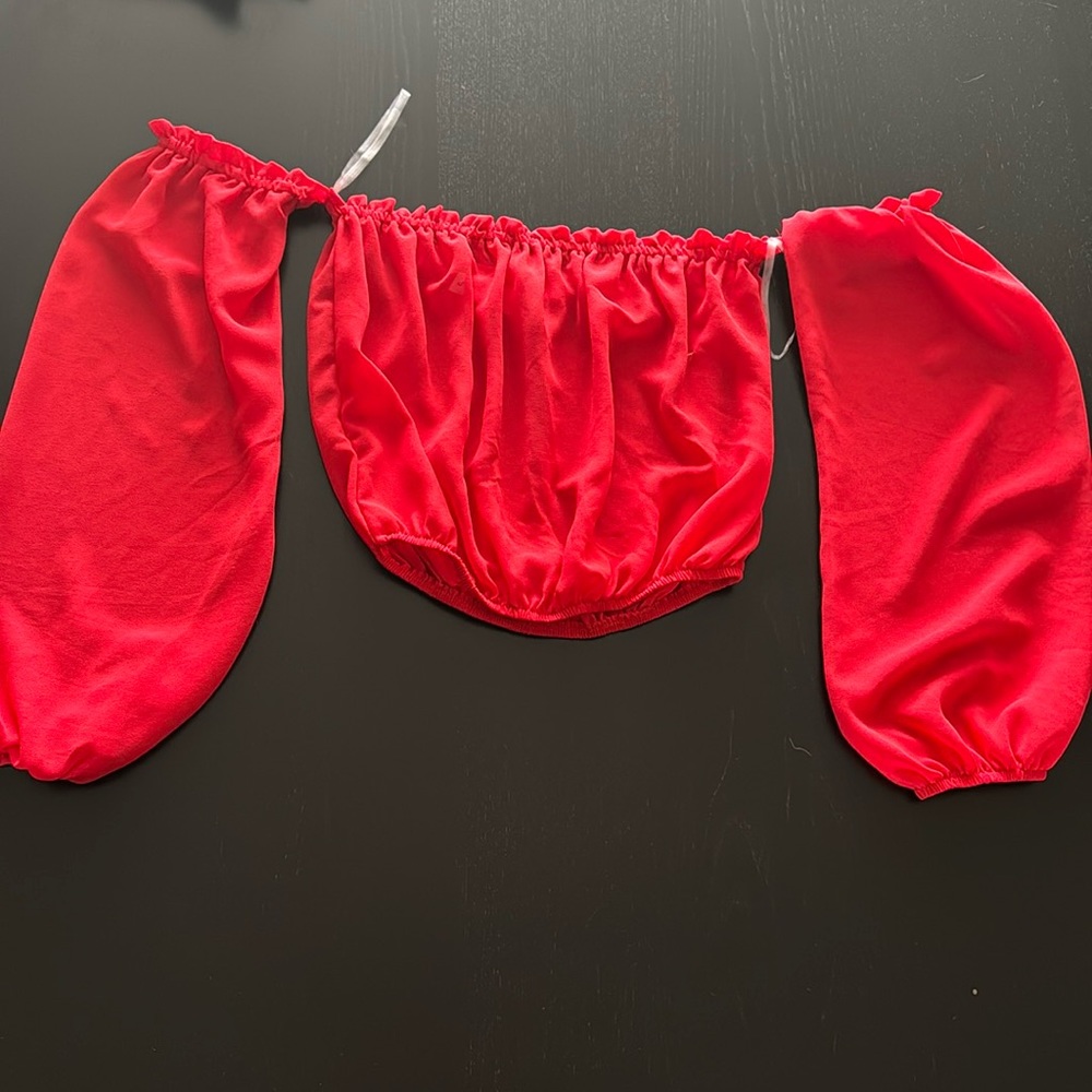 Red Off Shoulder Sheer Crop Top
